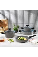 Etna Yanmaz Yapışmaz Tencere Seti 7 Parça-Gri