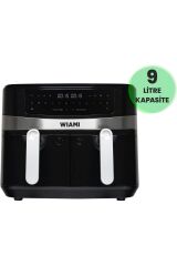 Wiami 9 Litre Çift Sepetli Akıllı Air Fryer - Siyah, Geniş Kapasiteli Fritöz
