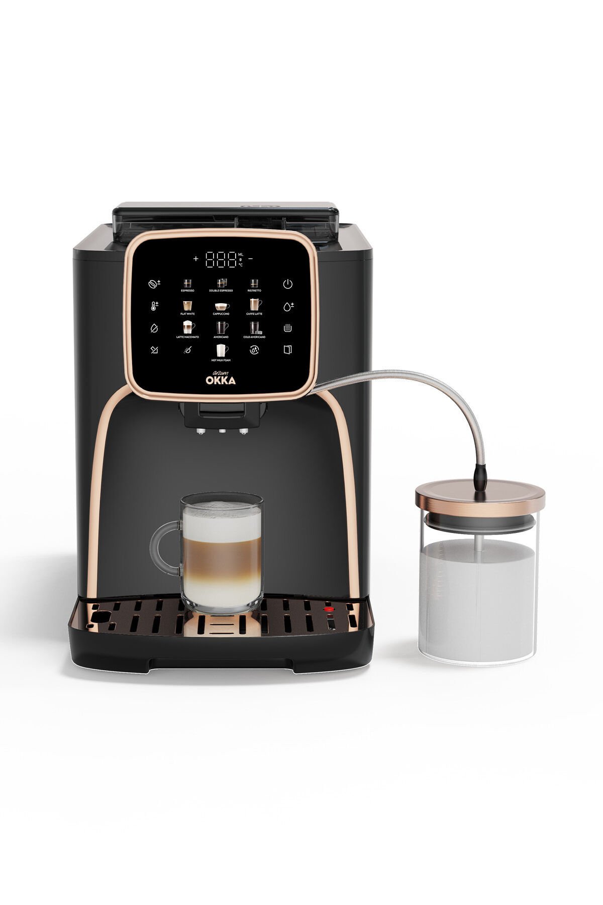 OK0028 Okka Espresso Pro M Tam Otomatik Espresso Makinesi, 11 Sıcak ve Soğuk İçecek, Bakır