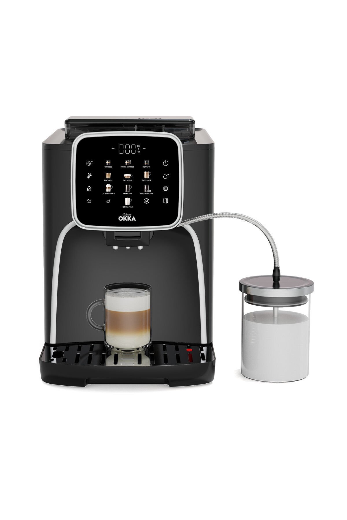 OK0028 Okka Espresso Pro M Tam Otomatik Espresso Makinesi, 11 Sıcak ve Soğuk İçecek, Krom