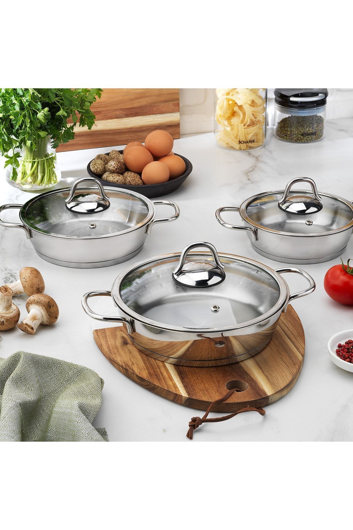 Schafer Eva 6 Parça Kapaklı Çelik Sahan Seti